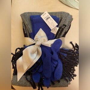 New York & Company Blue, Gray, and Black Scarf and Glove set